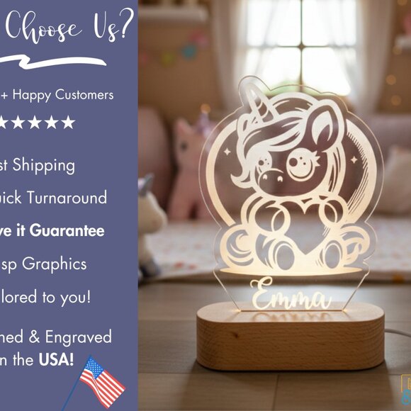 Personalized Unicorn Night Light – Custom LED Lamp for Kids Room - Picture 4 of 8